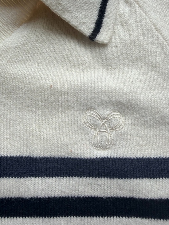 Aritzia TNA Assembly Knit Cropped Polo Sweater Navy White Stripe 2XS - Picture 2 of 8